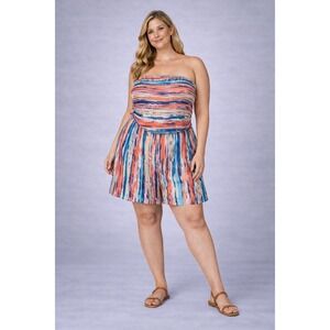 Full Circle Trends Romper 1X Strapless Tube Multicolor Shorts‎ Summer